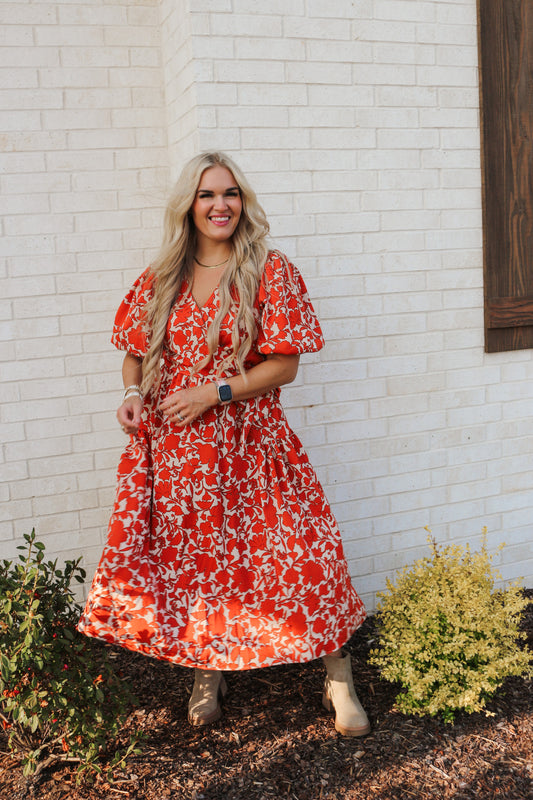 Calling For Fall Cinnamon Floral Dress