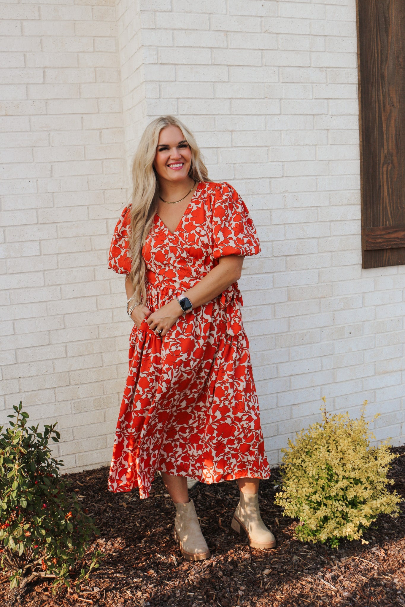 Calling For Fall Cinnamon Floral Dress