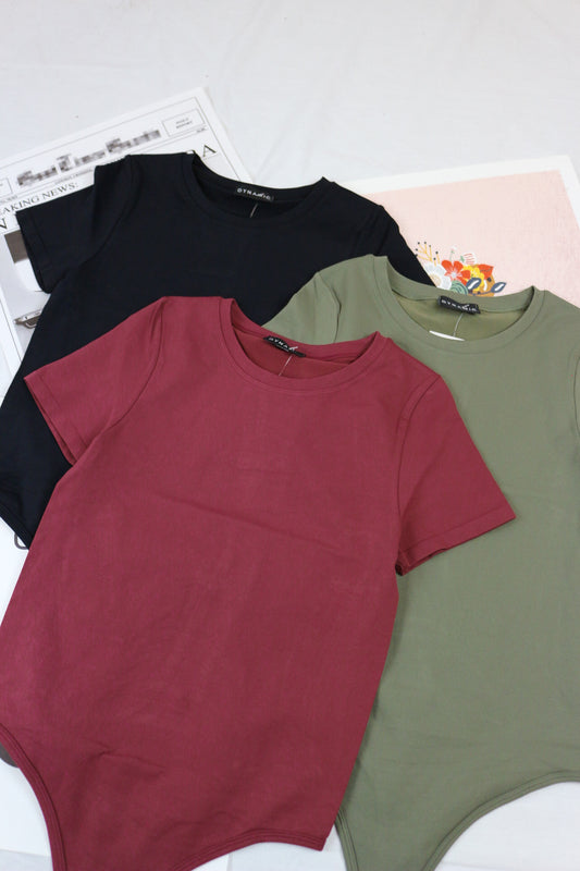 Modern Basic Crewneck Solid Dynamic Bodysuit -Multiple Colors