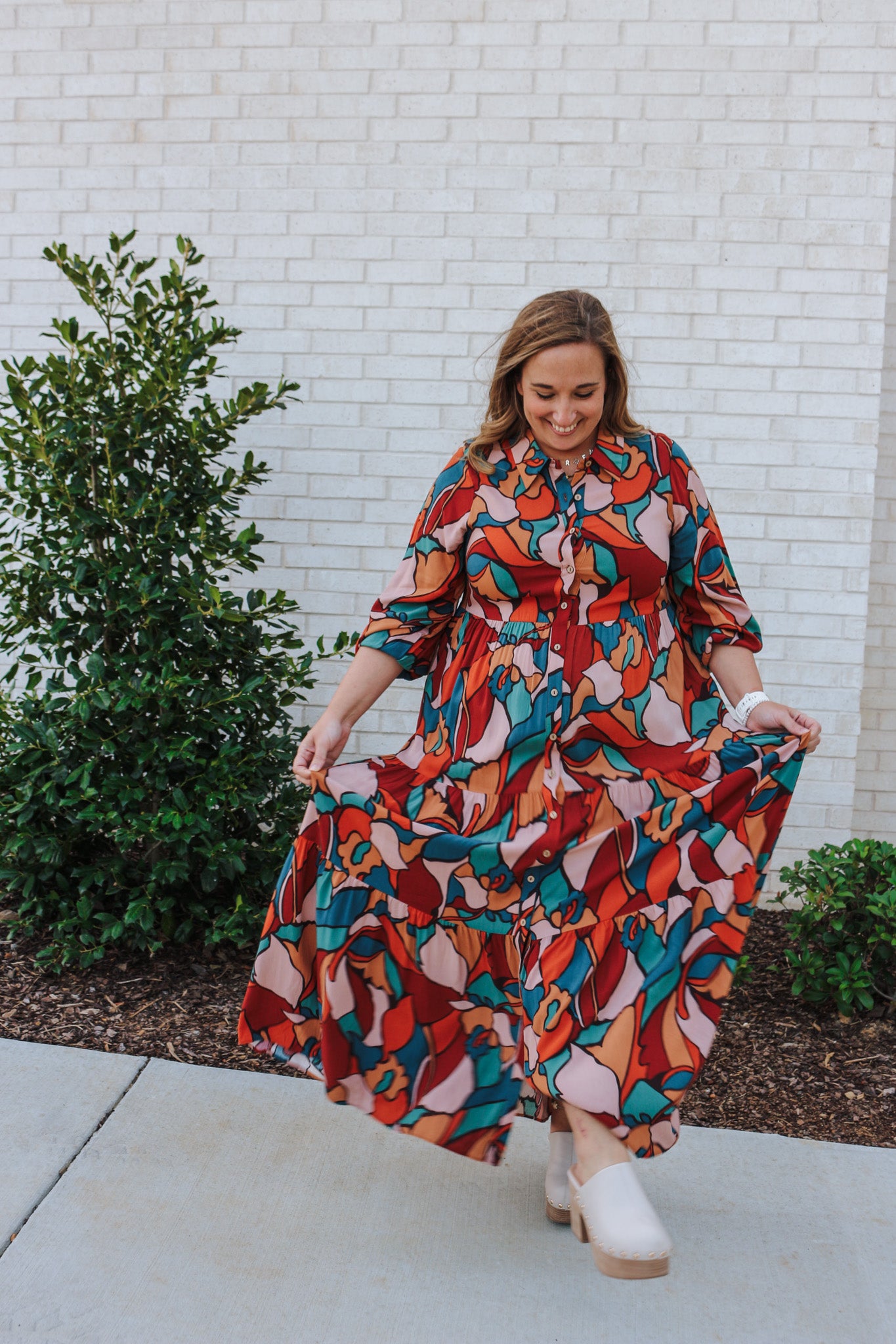 Autumn Energy Teal Brown Maxi Dress