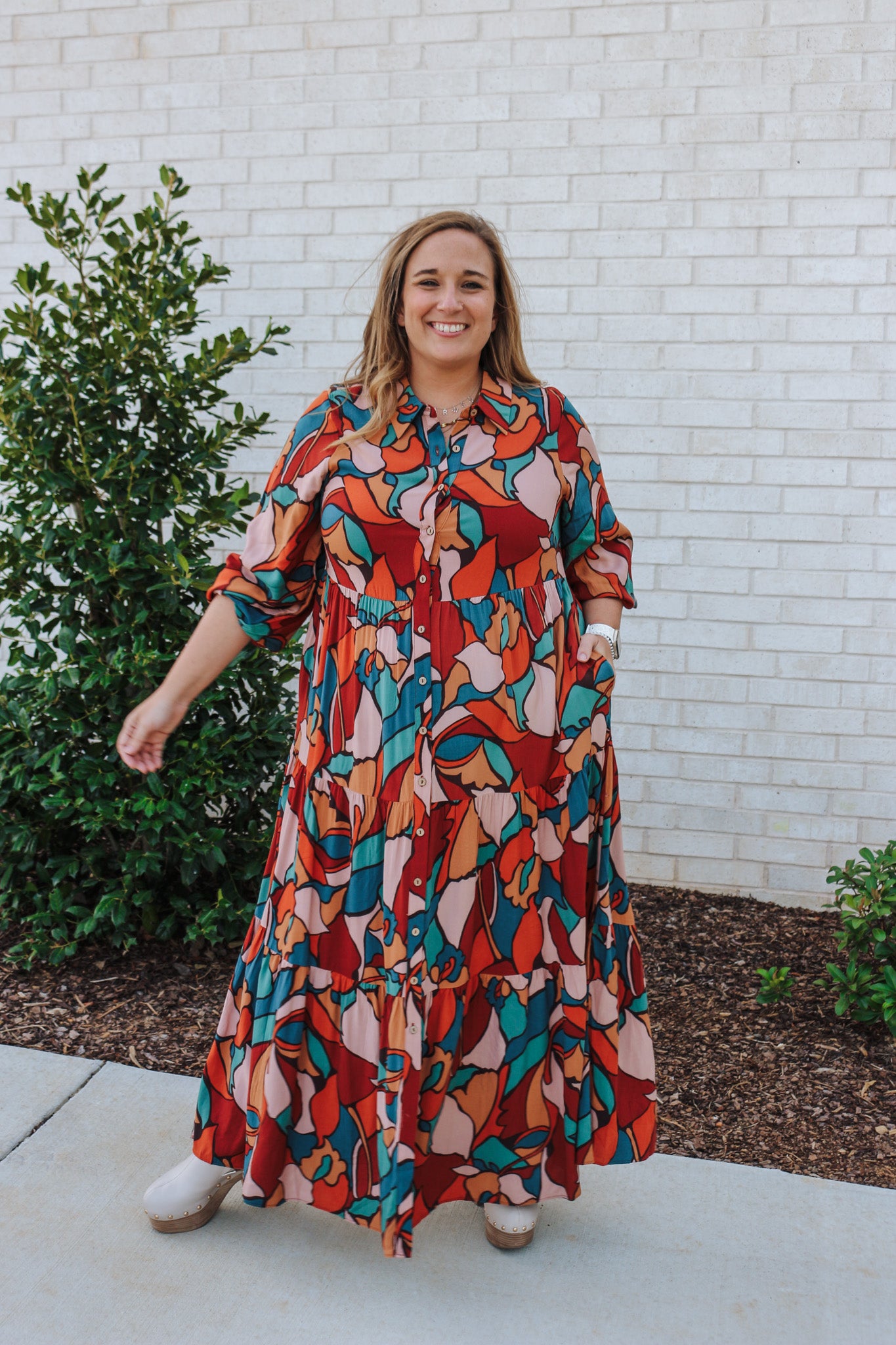 Autumn Energy Teal Brown Maxi Dress