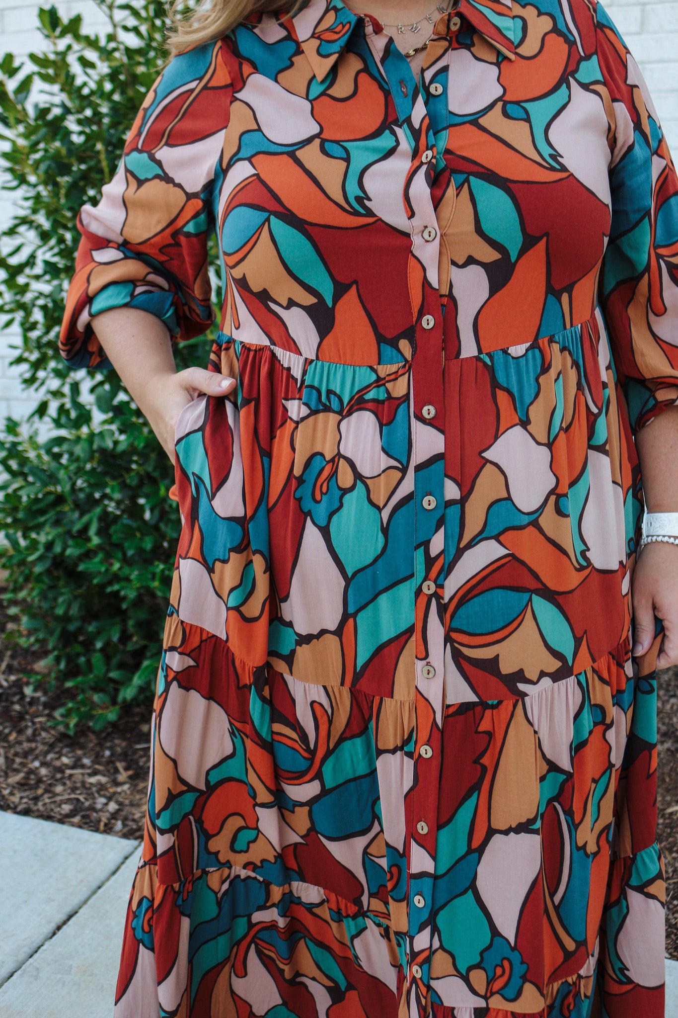 Autumn Energy Teal Brown Maxi Dress