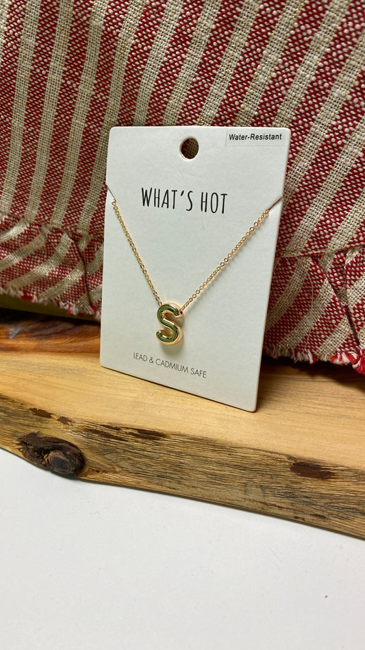 Initial Bubble Letter Water Resistant S Gold Necklace