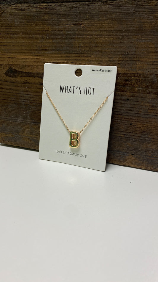 Initial Bubble Letter Water Resistant B Gold Necklace