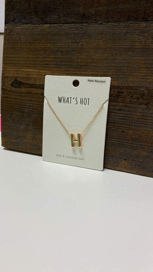 Initial Bubble Letter Water Resistant H Gold Necklace