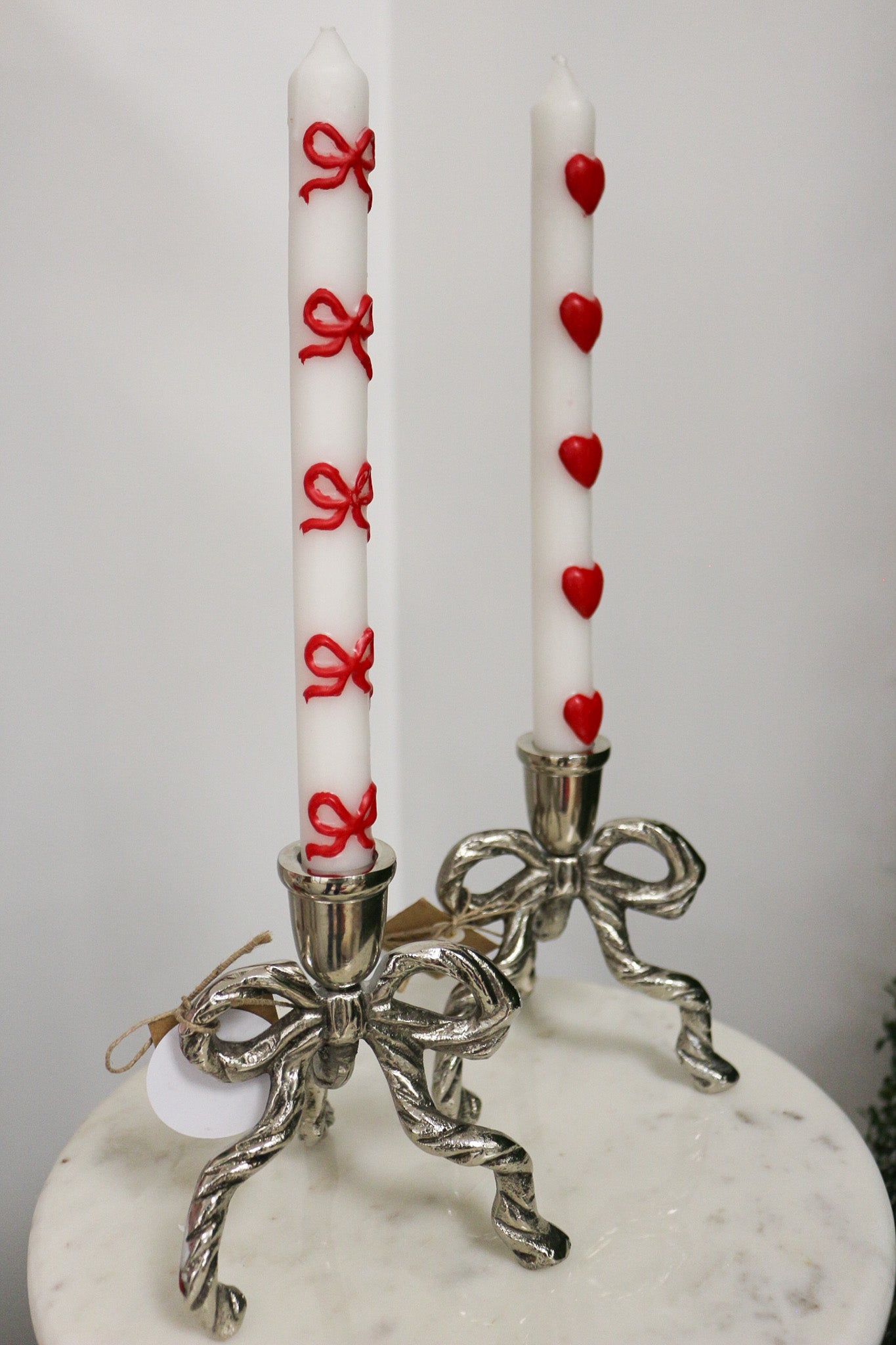 Bow Heart Taper Candles -4 Colors