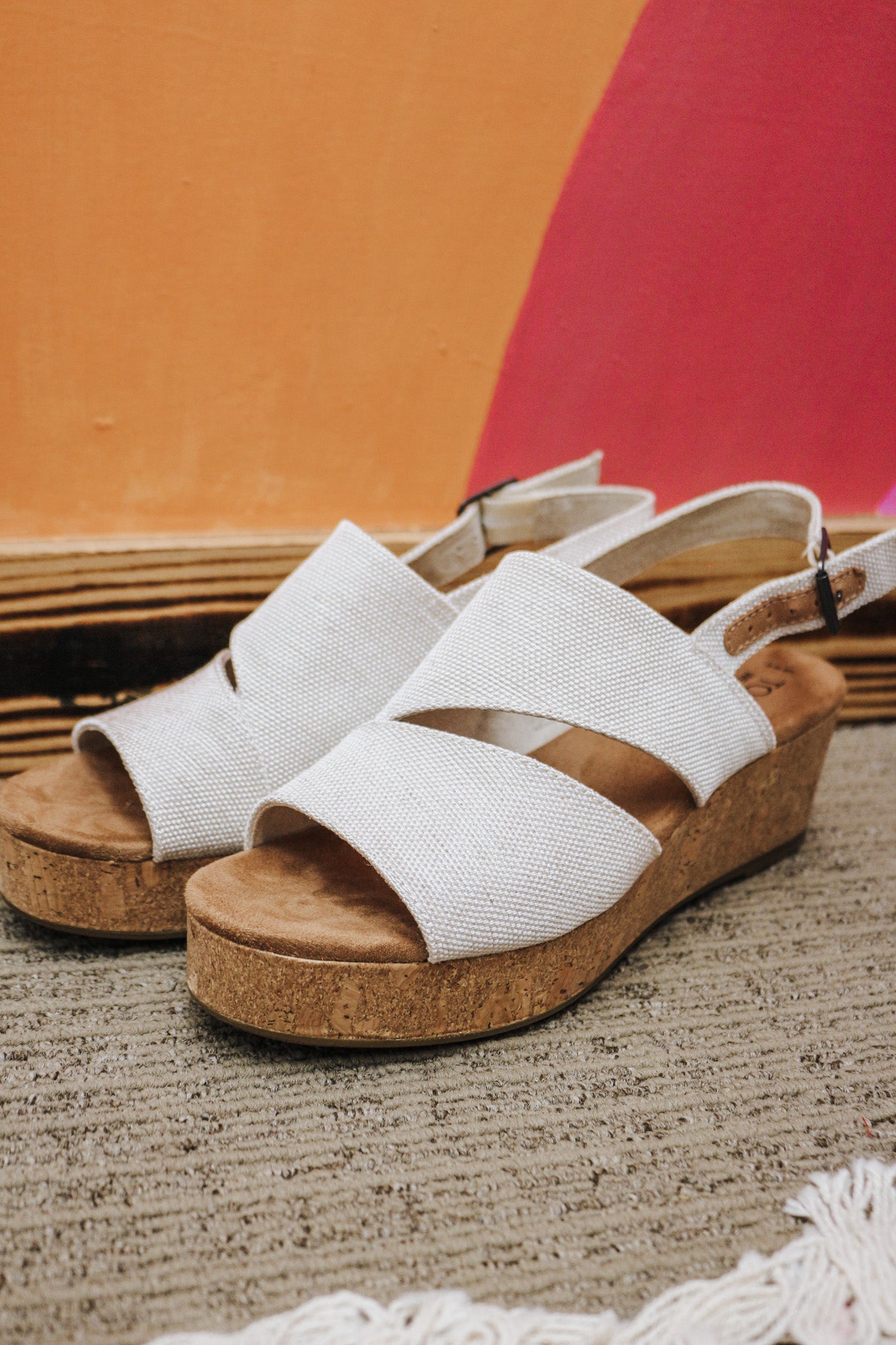 Claudine Cork Platform Wedge Slingback Sandals Toms