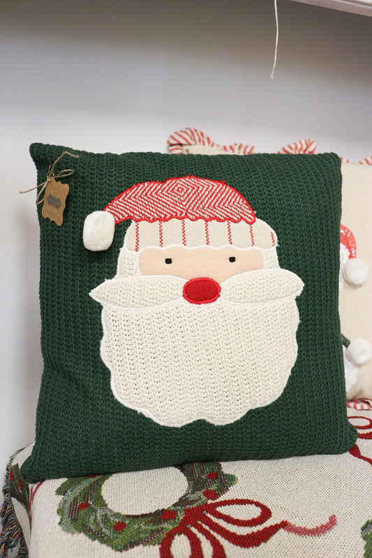 Santa Green Knit Christmas Pillow