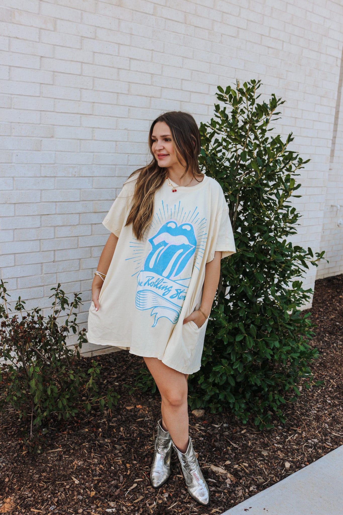 Cream Rolling Stones T-Shirt Dress