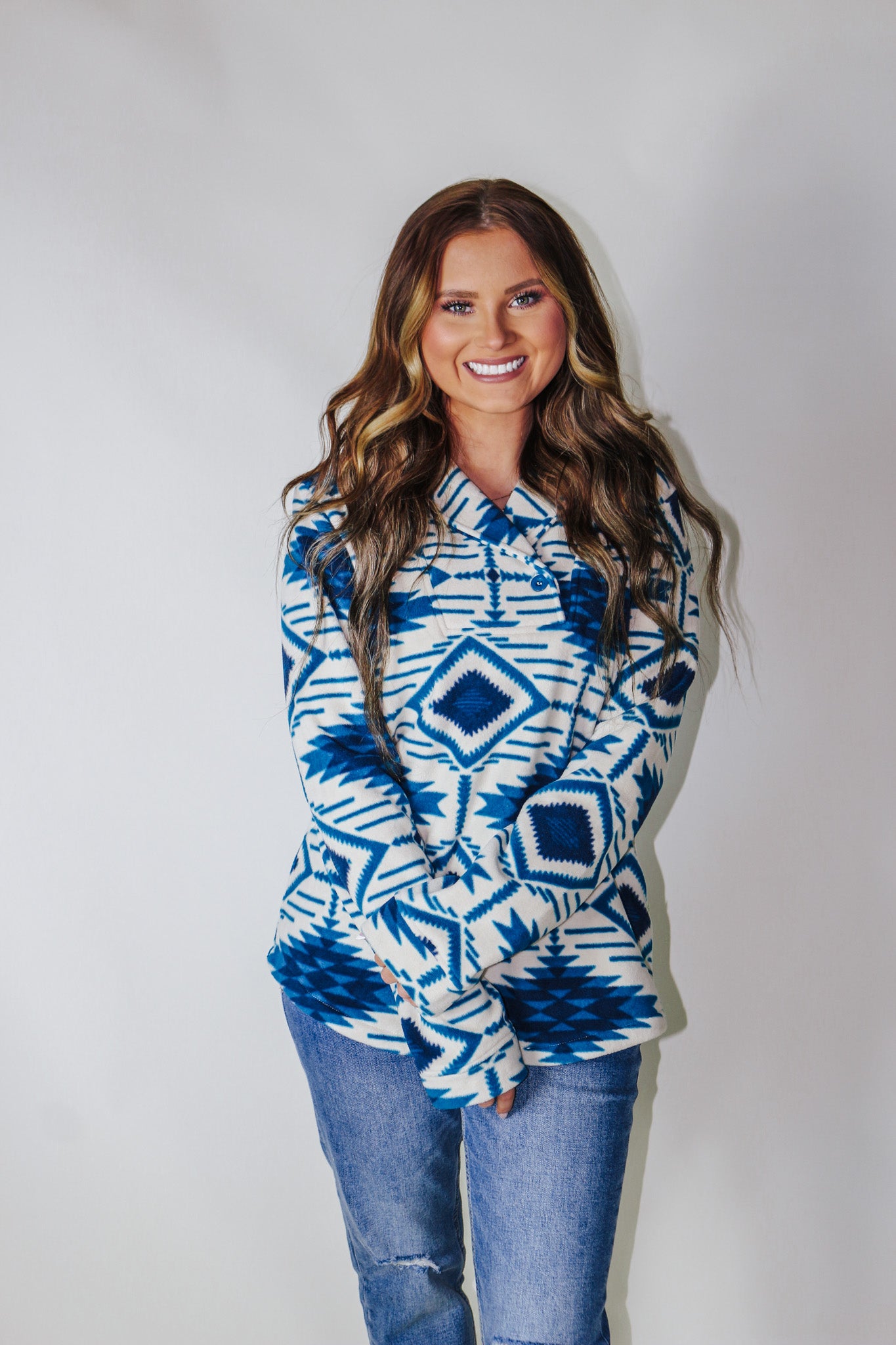 Forever On My Mind Blue Tribal Pullover