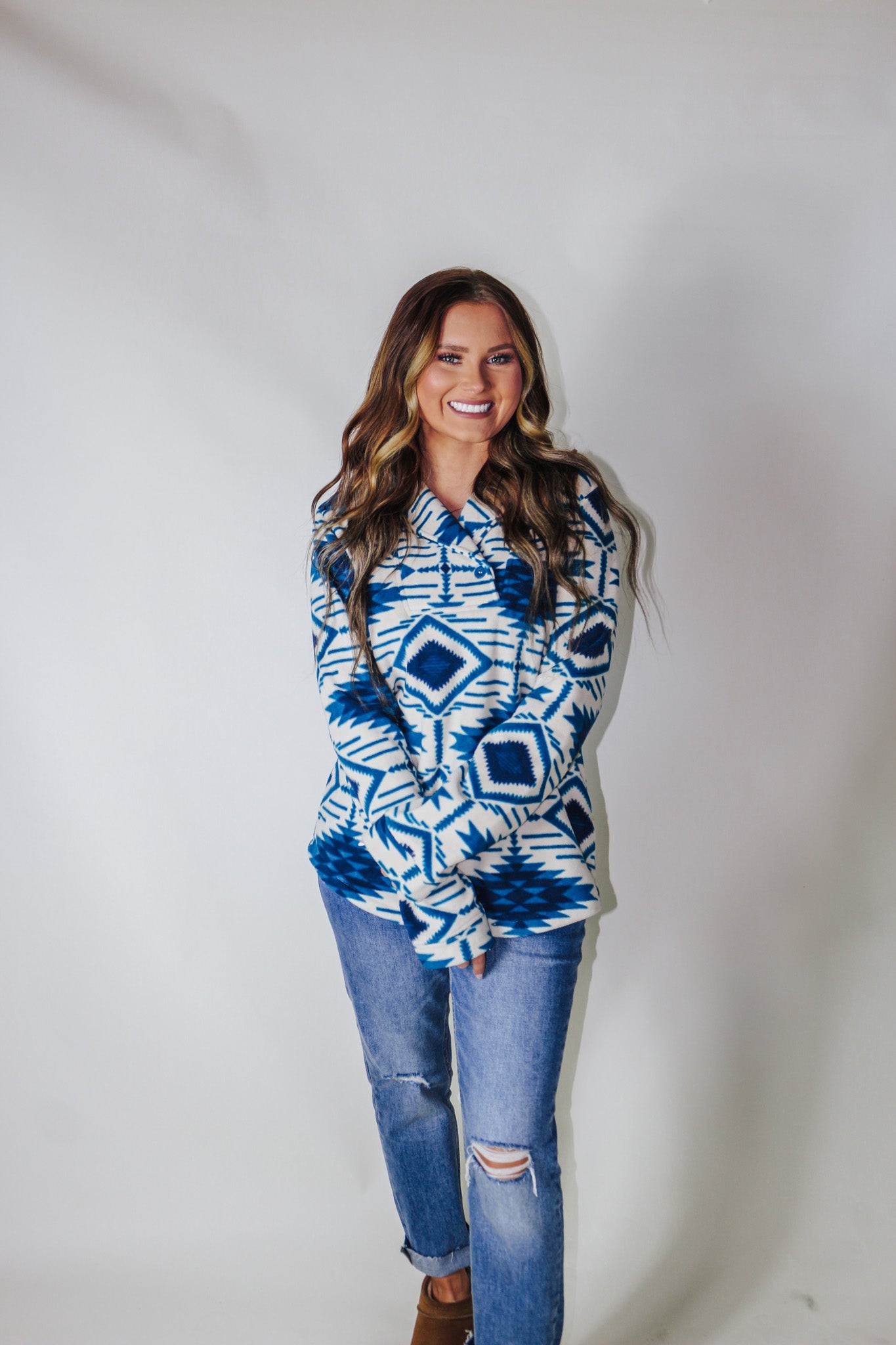 Forever On My Mind Blue Tribal Pullover