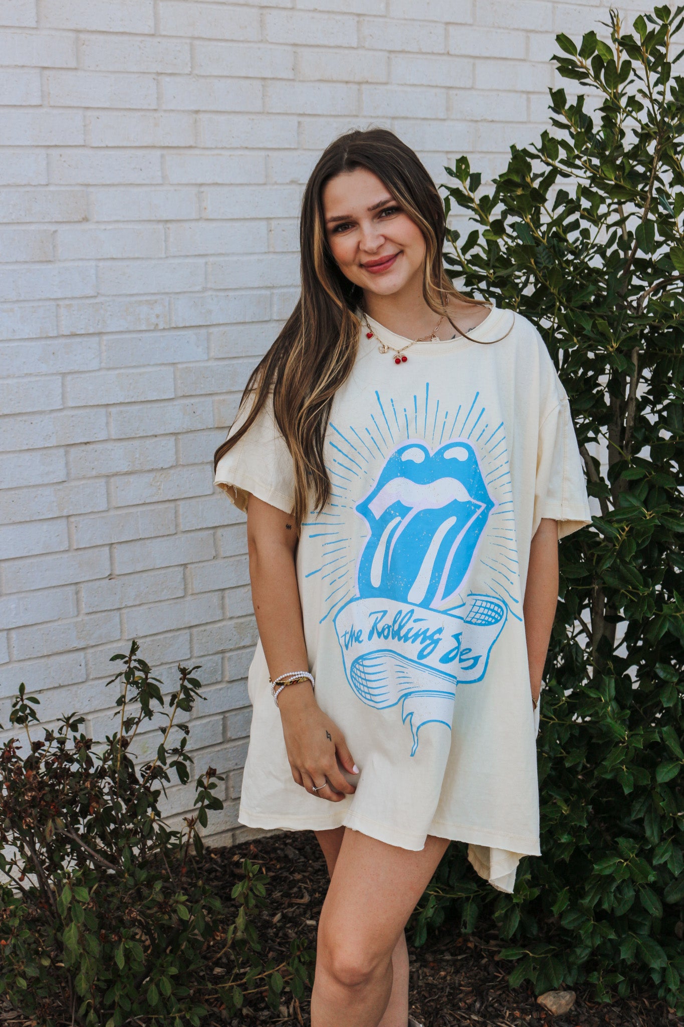 Cream Rolling Stones T-Shirt Dress