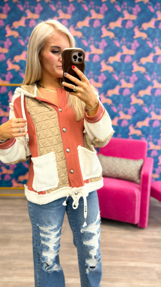 Ever Since Then Patchwork Hooded Shacket -4 Colors