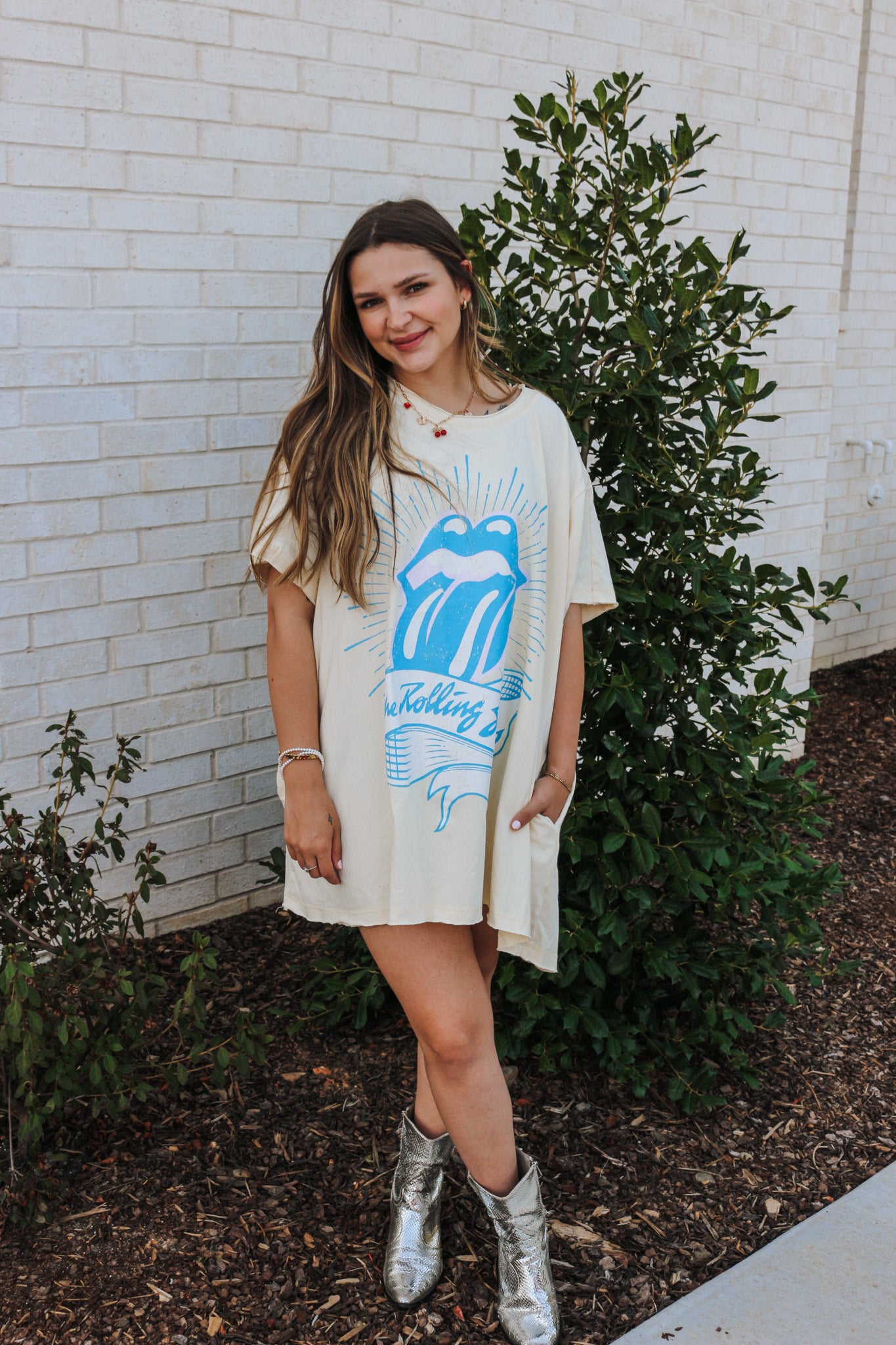 Cream Rolling Stones T-Shirt Dress