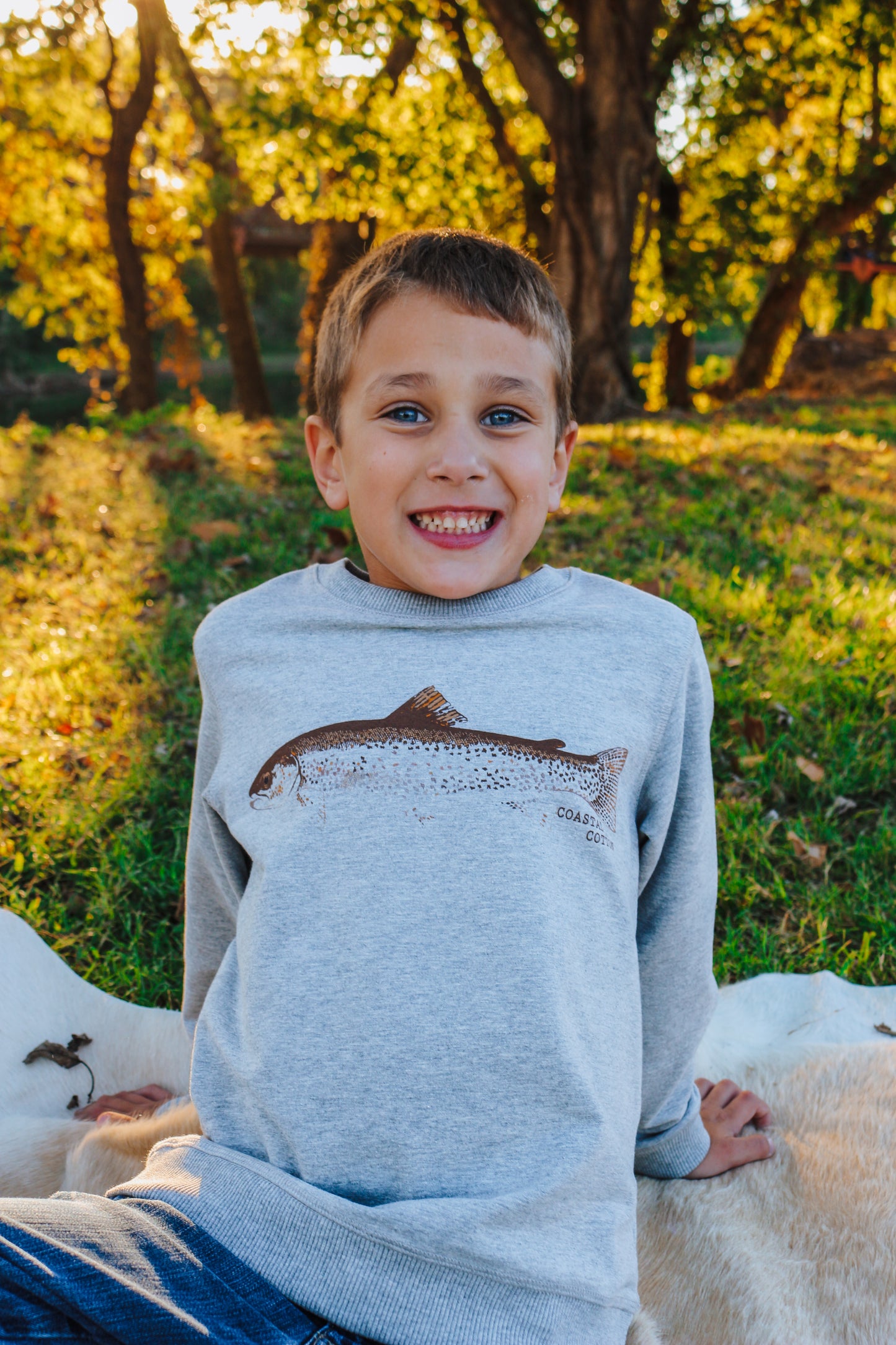Youth Heather Grey Trout Graphic Sweatshirt