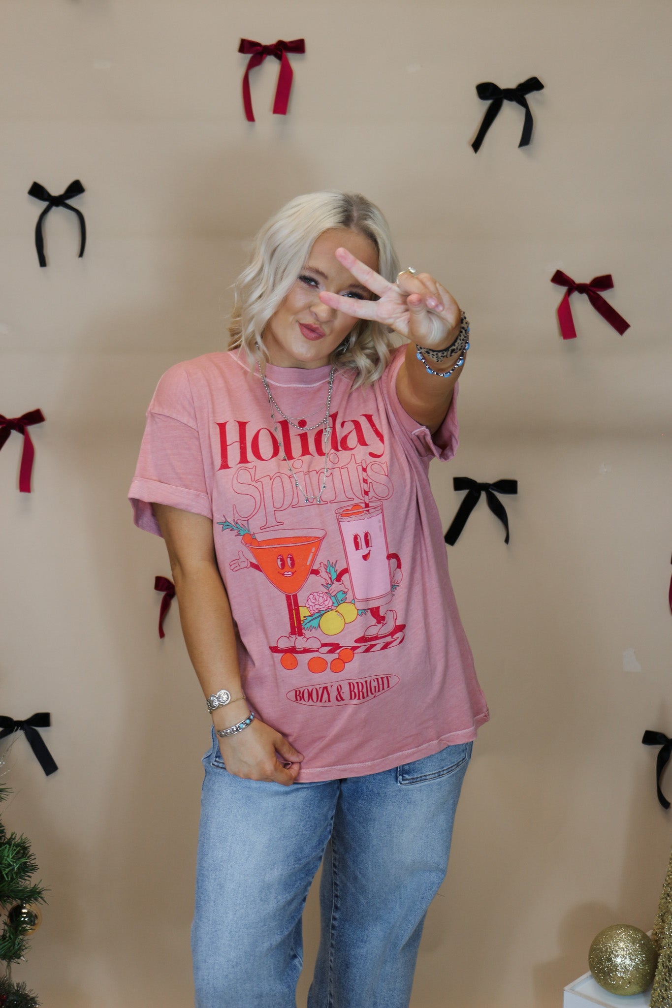 Holiday Spirits Dusty Pink Graphic Tee