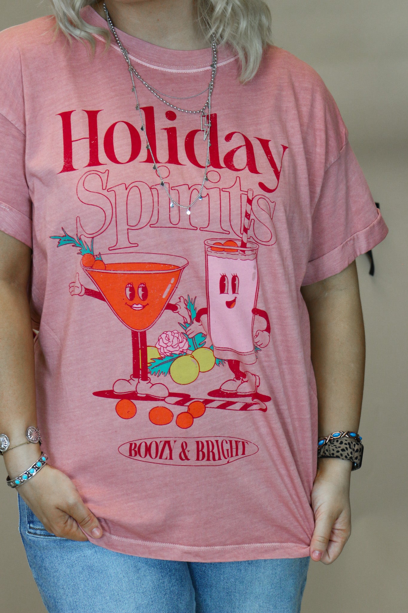 Holiday Spirits Dusty Pink Graphic Tee