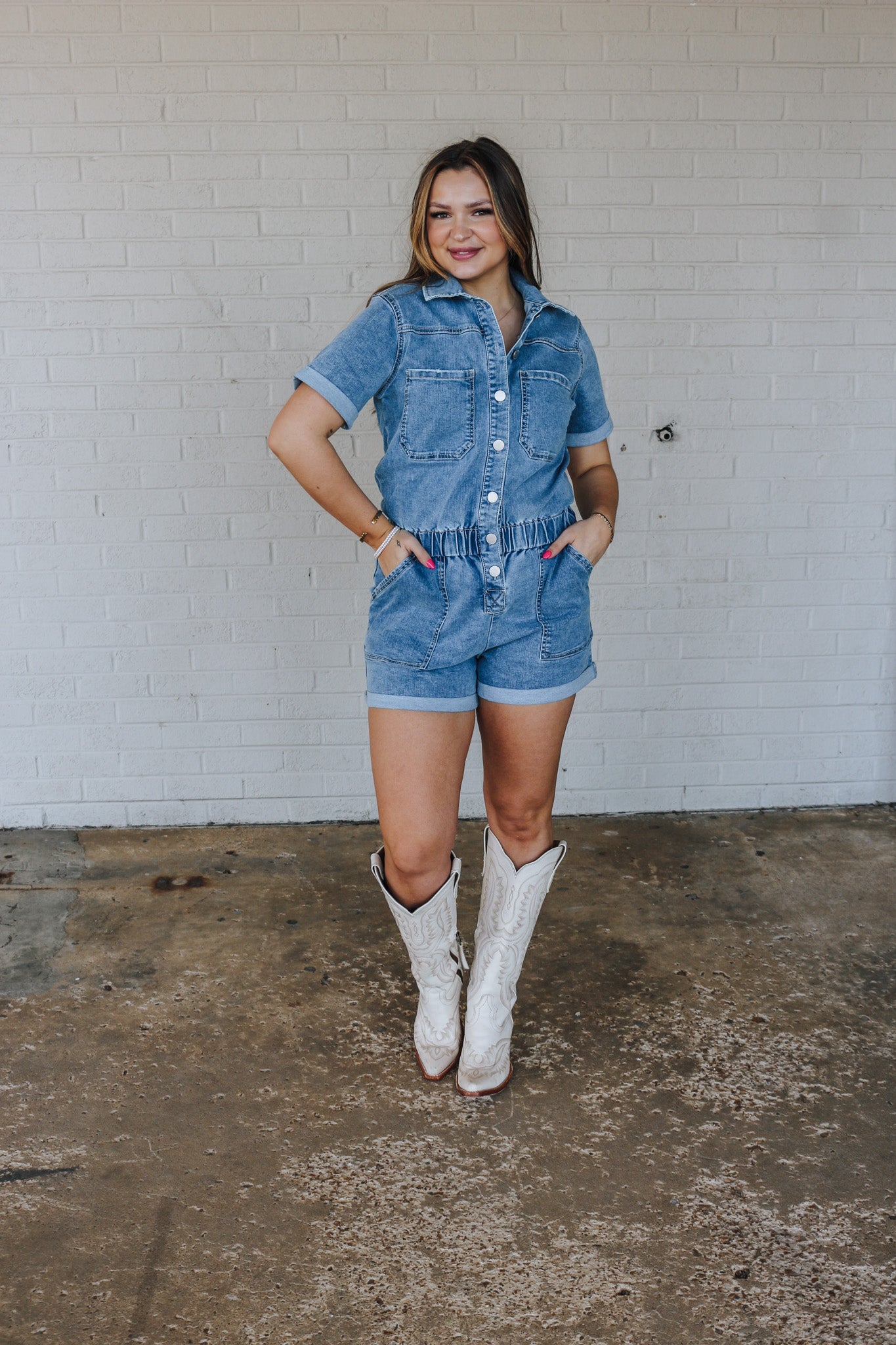 Traveling Girl Blue Denim Romper