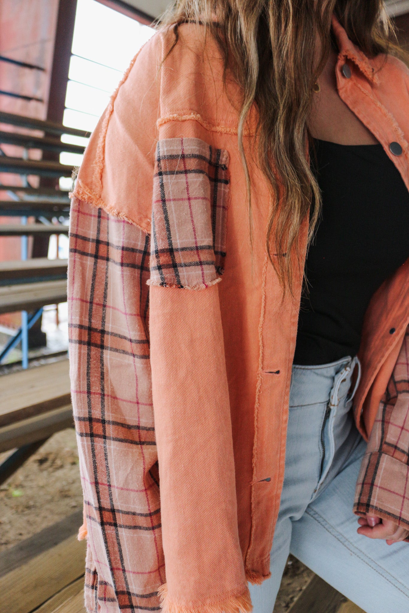 Fantastic Timing Coral Plaid Shacket