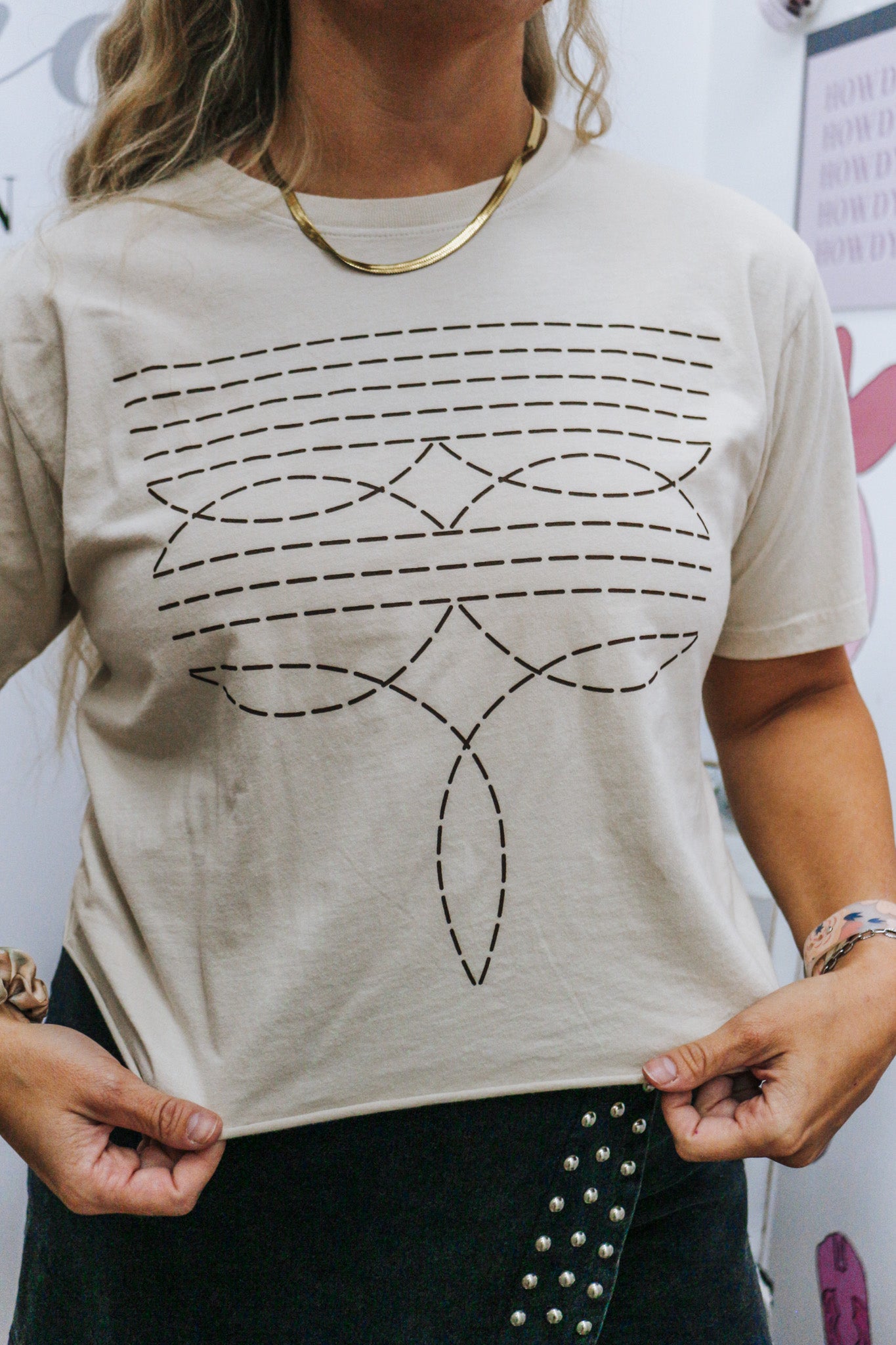 Cowboy Boot Stitch Cream Graphic Tee