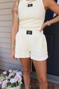 Lulu Mac waffle knit shorts, shown in one of three available colors