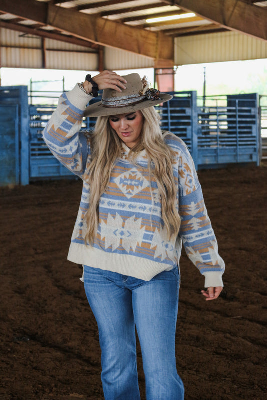 Quick Decision Blue Aztec Sweater