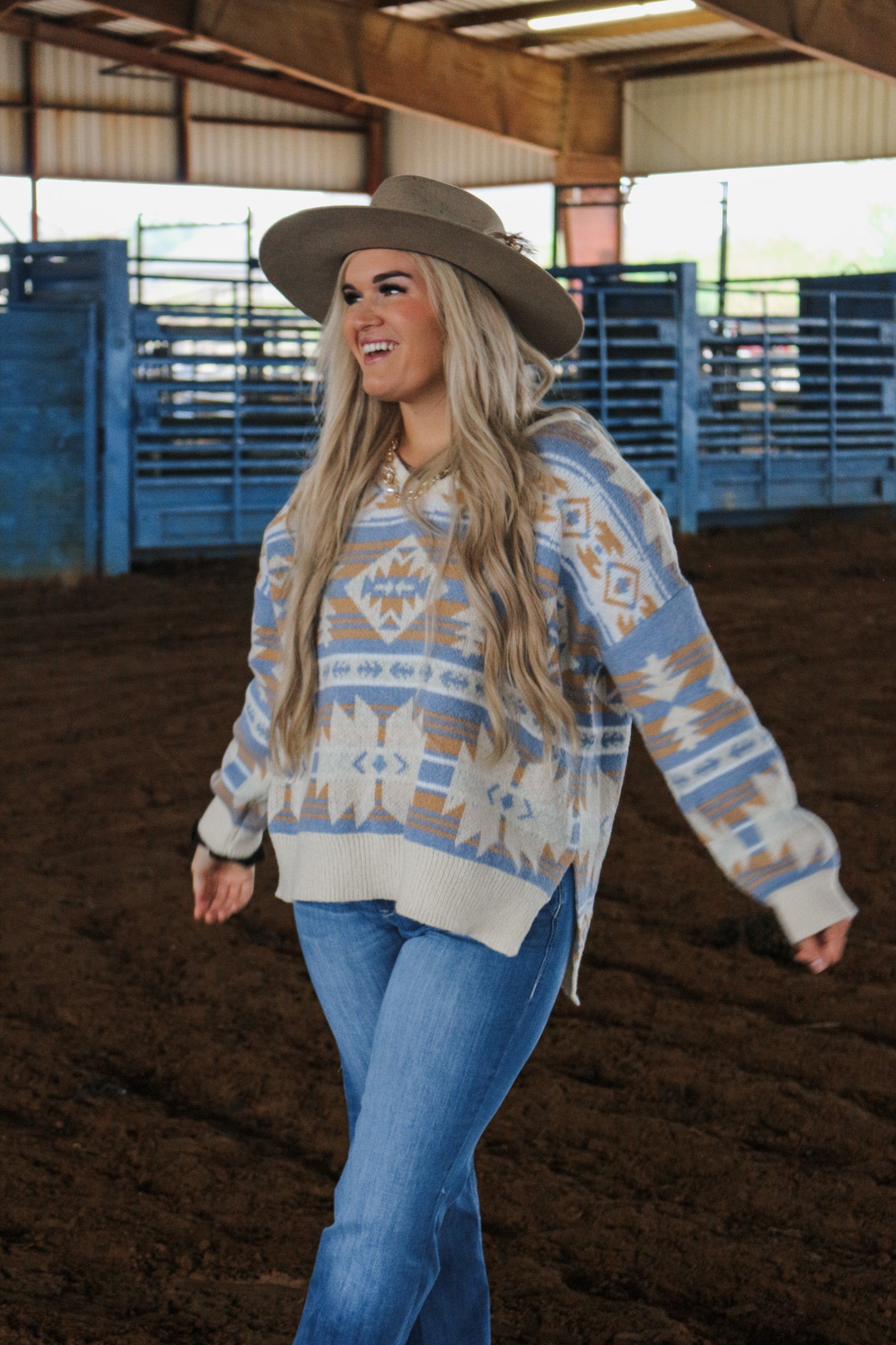 Quick Decision Blue Aztec Sweater