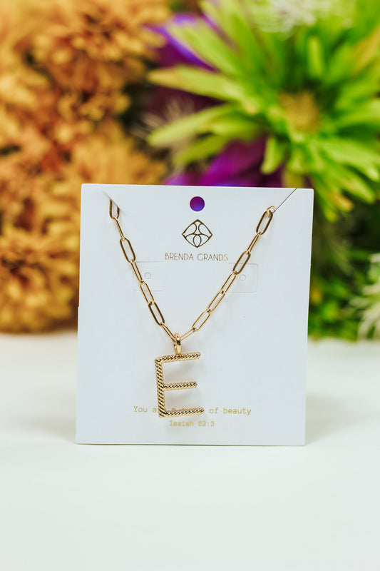 Gold E Initial Necklace