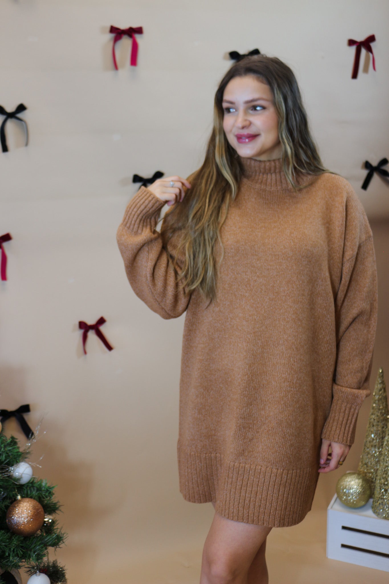 Falling For Autumn Deep Camel Brown Sweater Dress