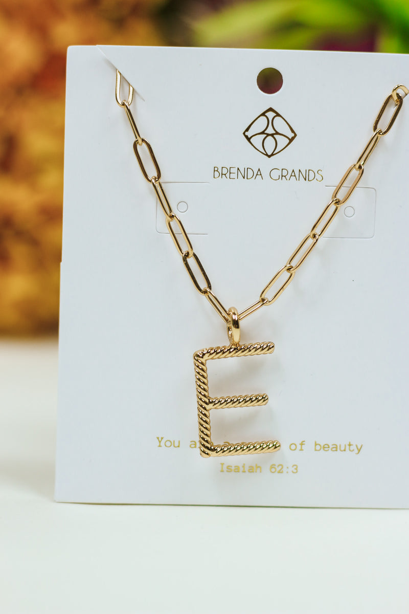 Gold E Initial Necklace