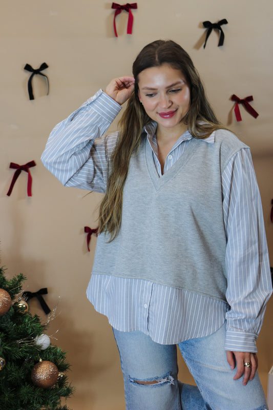 Do As You Please Rowan Grey Stripe Collar Blouse