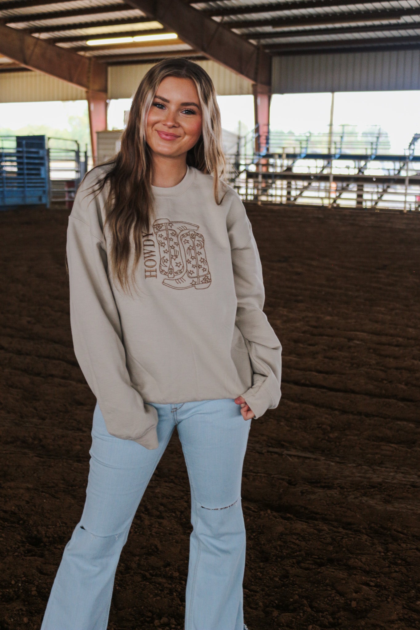 Howdy Yall Boot Stitch Tan Sweatshirt