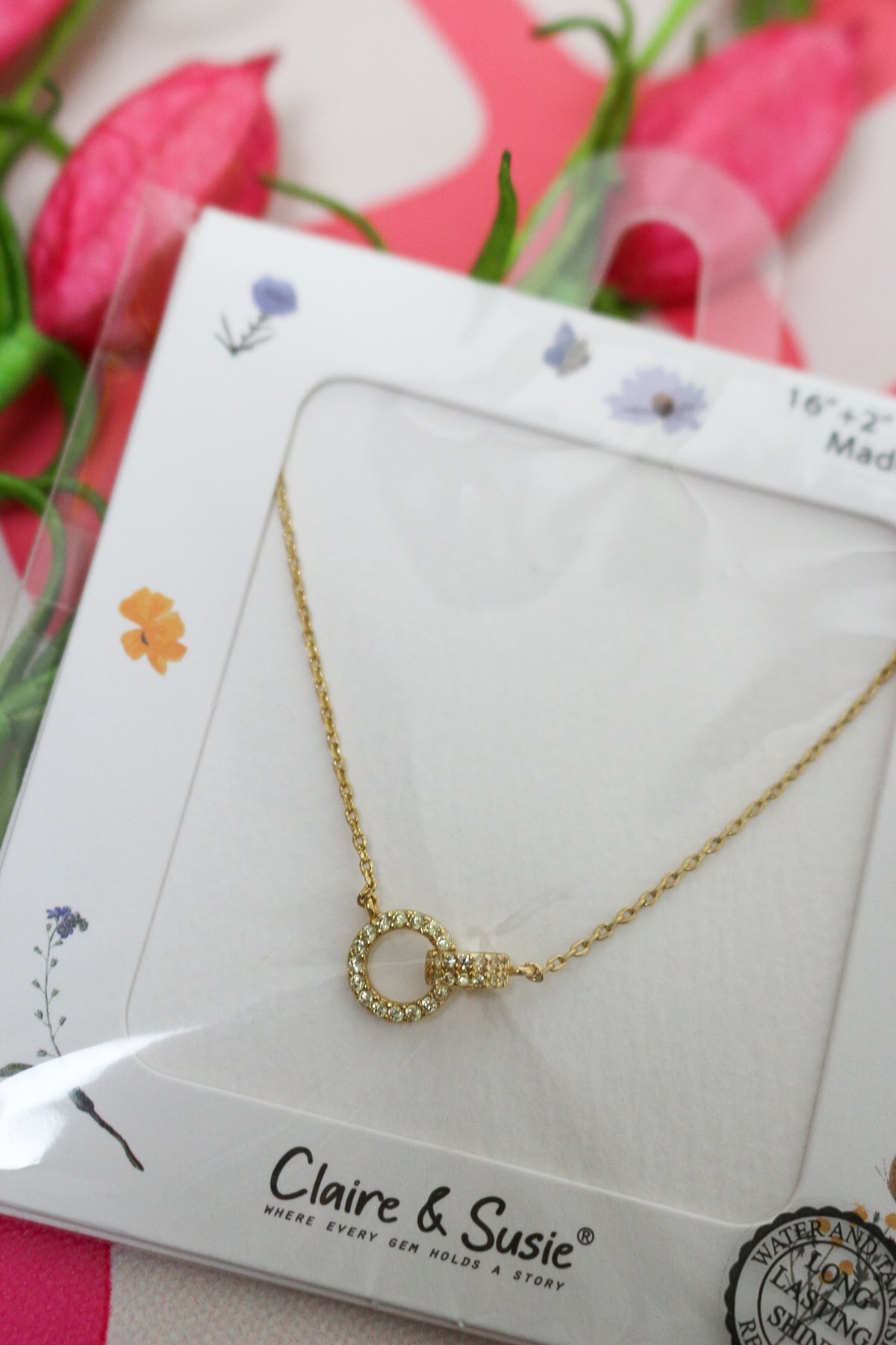 Gold Interlocking CZ Circle 16 inch-18 inch Necklace