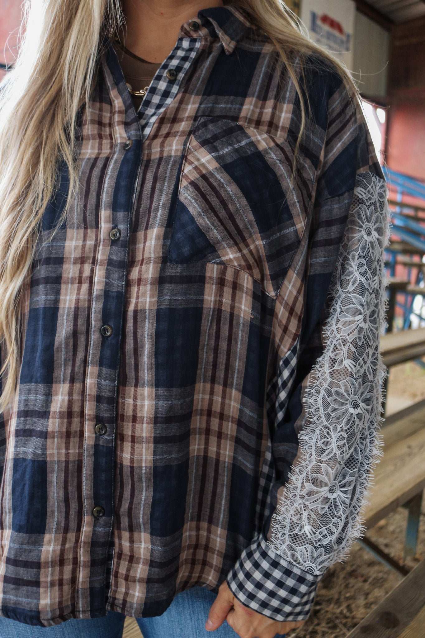 Anytime Now Plaid Lace Flannel Top -2 Colors