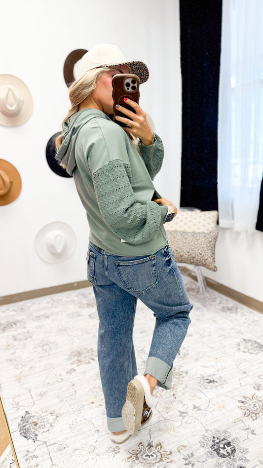 Cozy Efforts Elysia Slate Green Hoodie Top