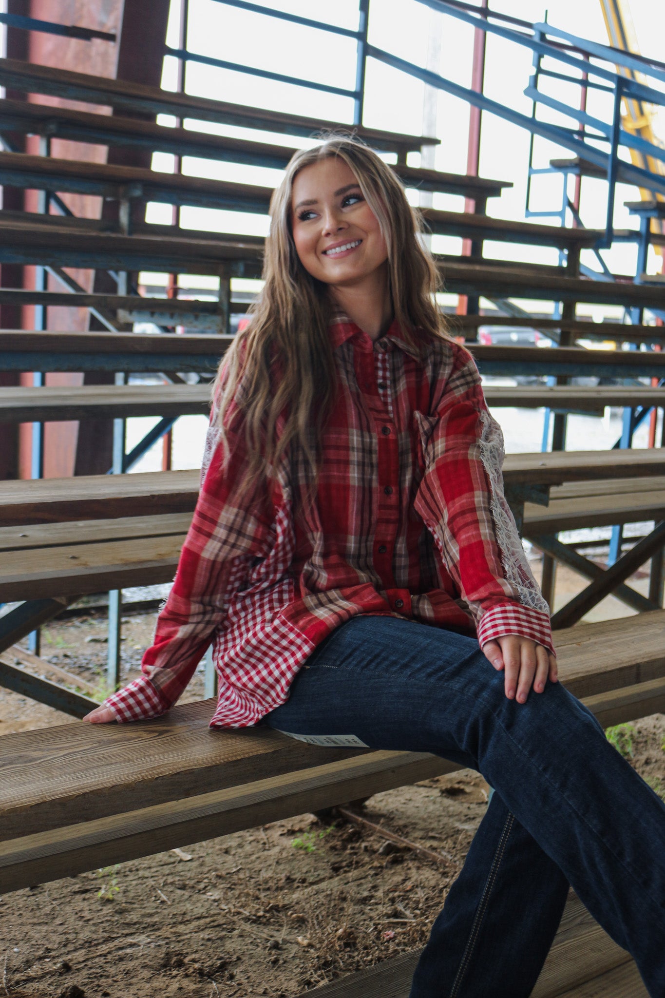 Anytime Now Plaid Lace Flannel Top -2 Colors