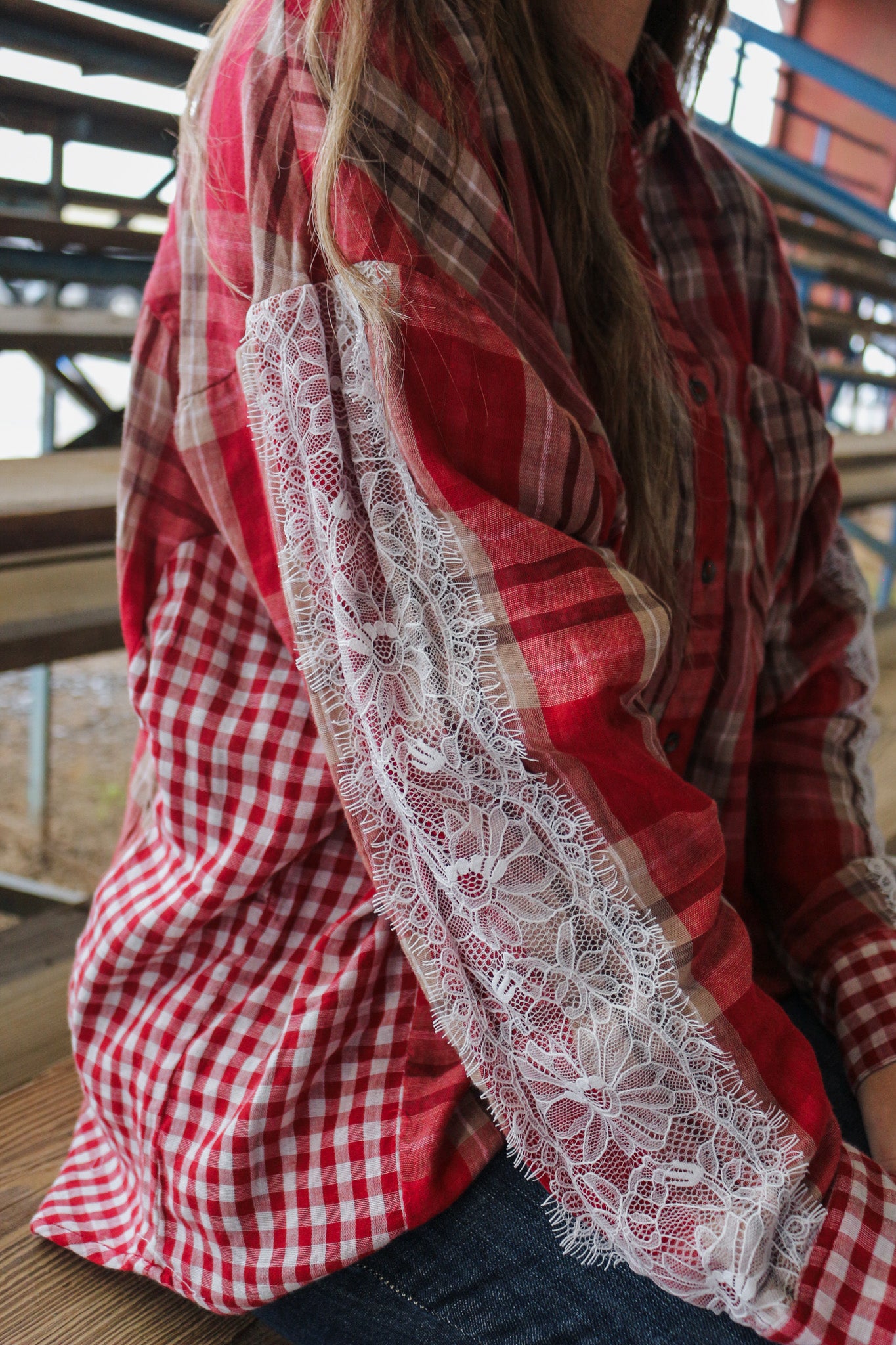 Anytime Now Plaid Lace Flannel Top -2 Colors