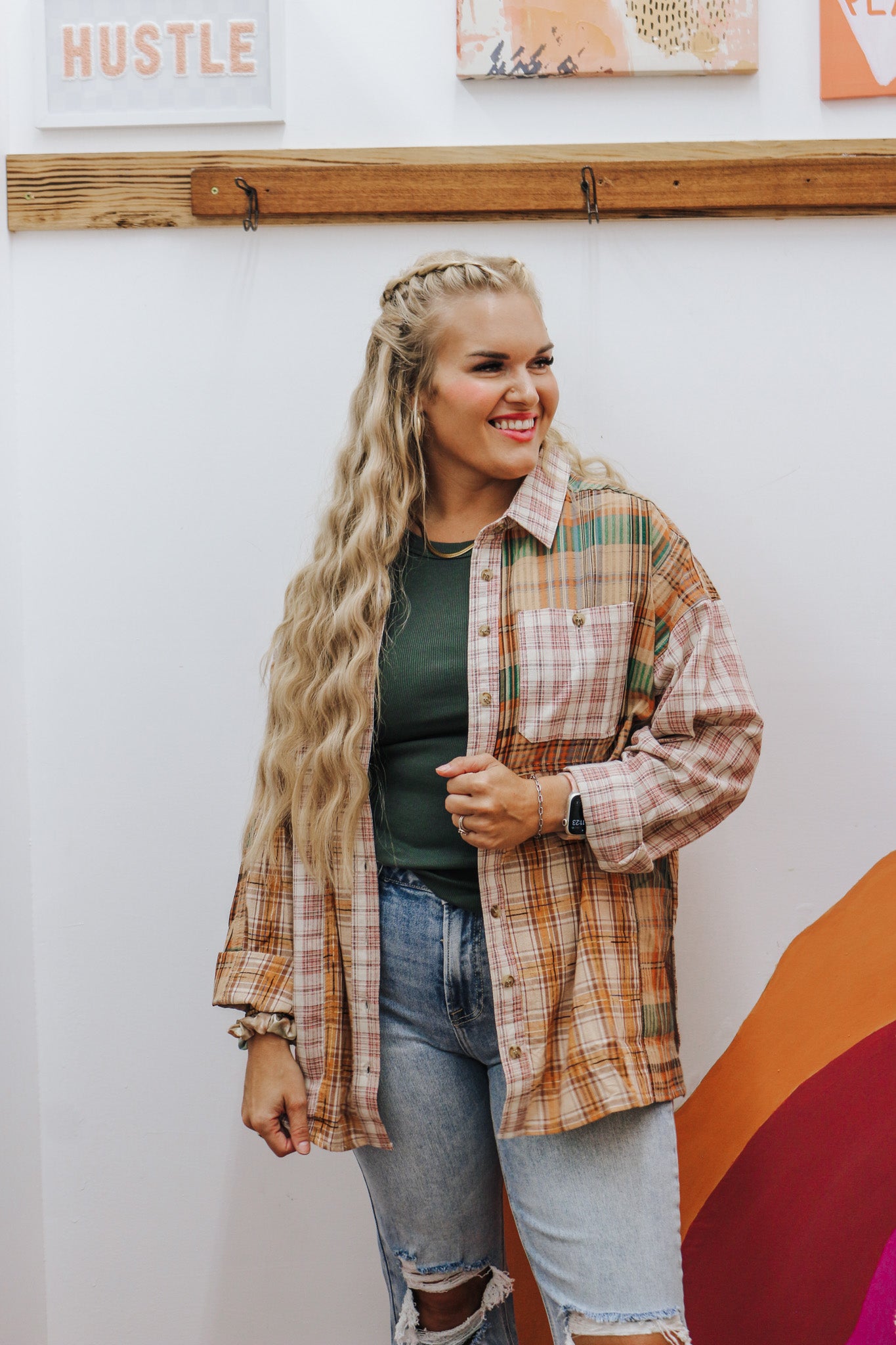 Anything For You Cinnamon Rose Plaid Flannel Top