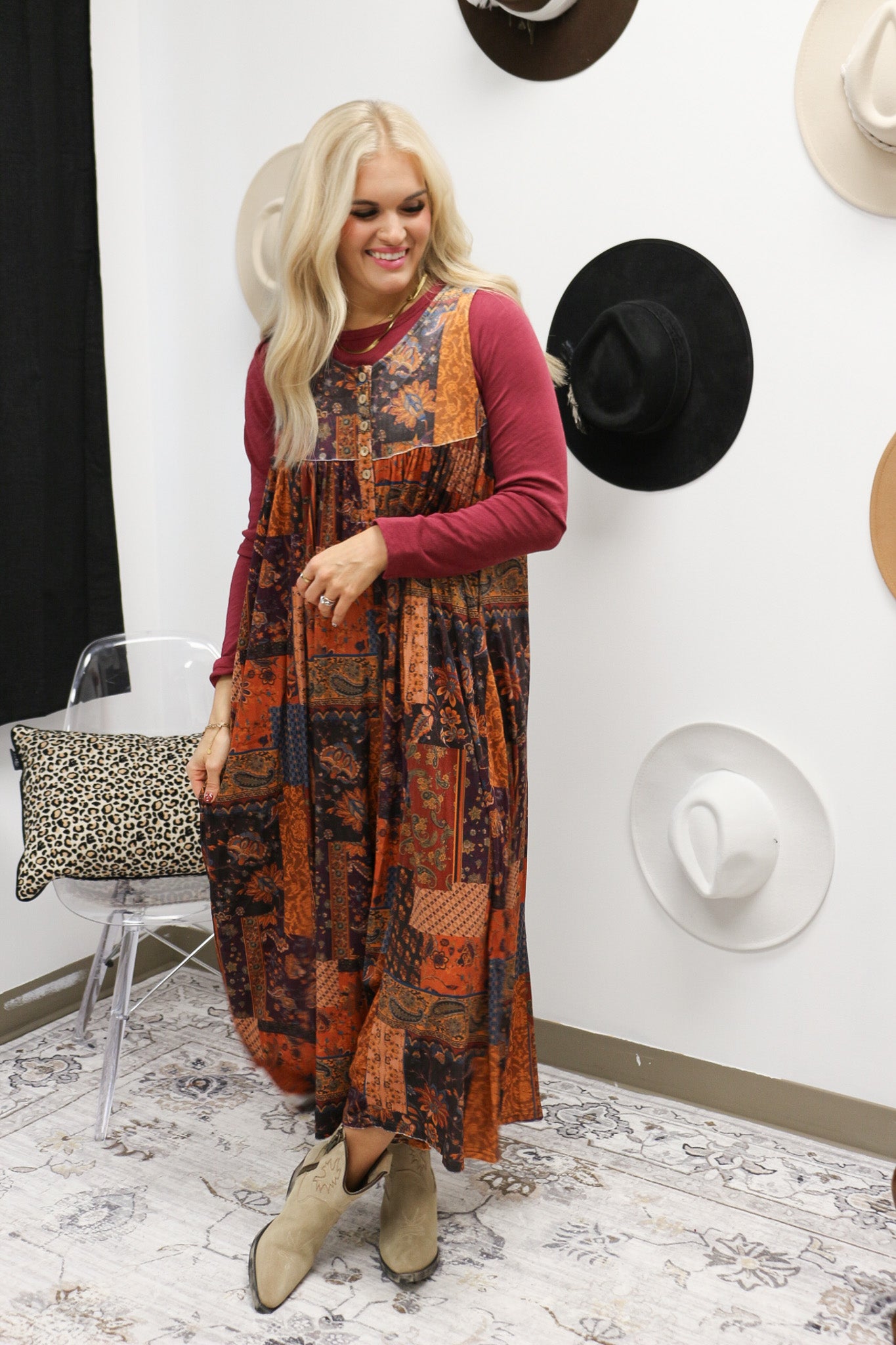 Autumn Moments Brown Patchwork Jumpsuit