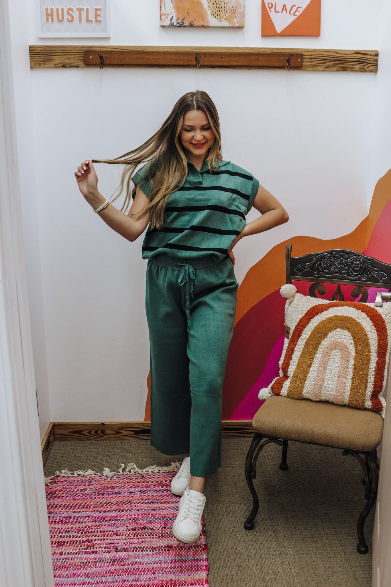 Living The Good Life Green Stripe Sweater Top