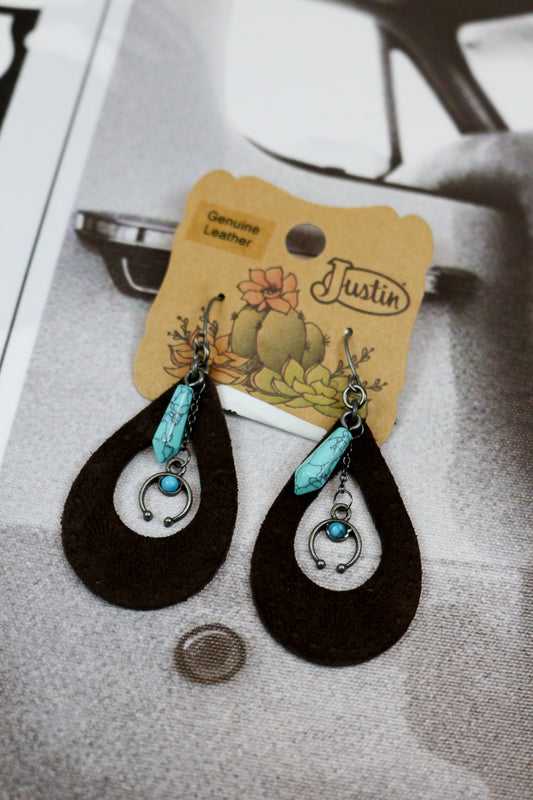 Justin Women's Leather Tooled Turquoise Earrings