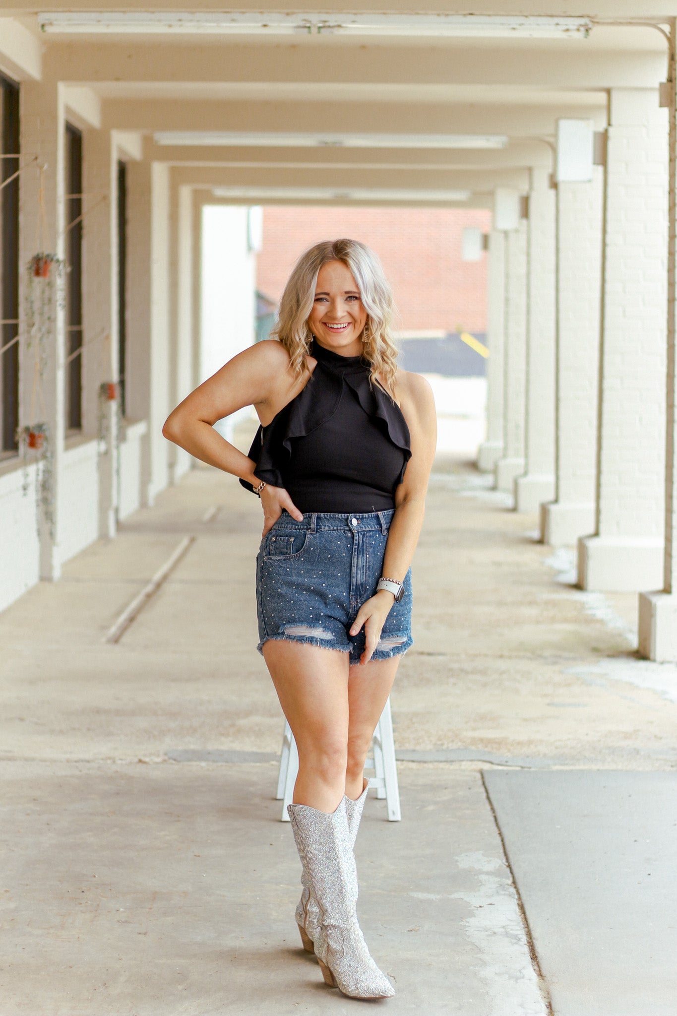 Picture This Denim Blue Rhinestone Shorts