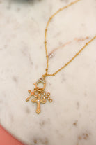 Gold Rhinestone Cross Toggle 16 inch-18 inch Necklace