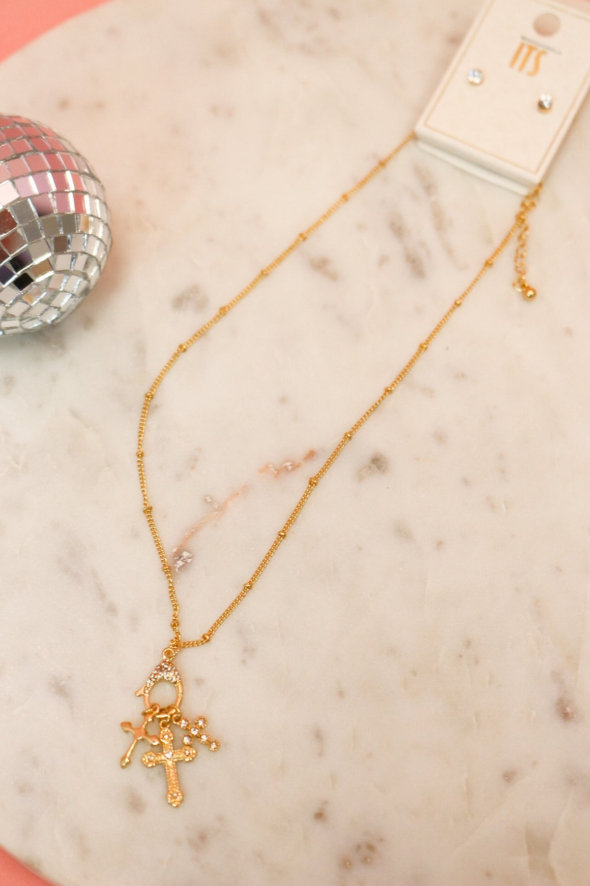 Gold Rhinestone Cross Toggle 16 inch-18 inch Necklace