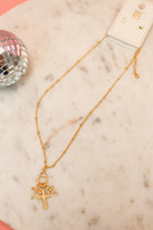 Gold Rhinestone Cross Toggle 16 inch-18 inch Necklace