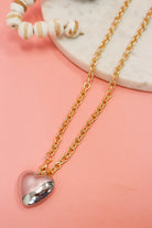 Gold 32 inch Necklace with Silver Puffy Heart Charm