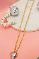 Gold 32 inch Necklace with Silver Puffy Heart Charm