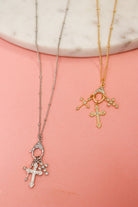 Gold Rhinestone Cross Toggle 16 inch-18 inch Necklace