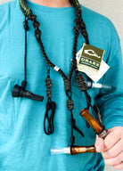 Drake Paracord Duck Caller's Lanyard, close-up of the call loops and braided black olive cord