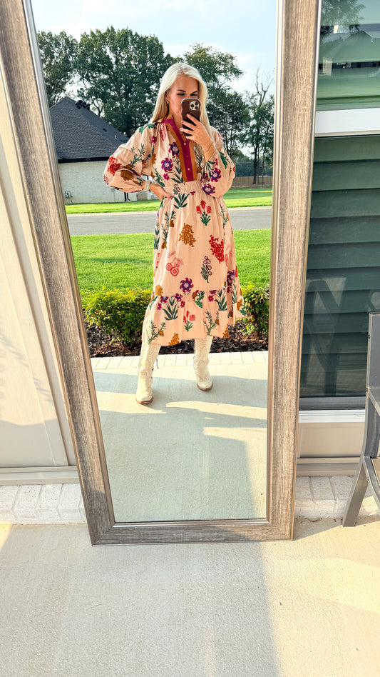 Seeing Colors Floral Tan Maxi Dress